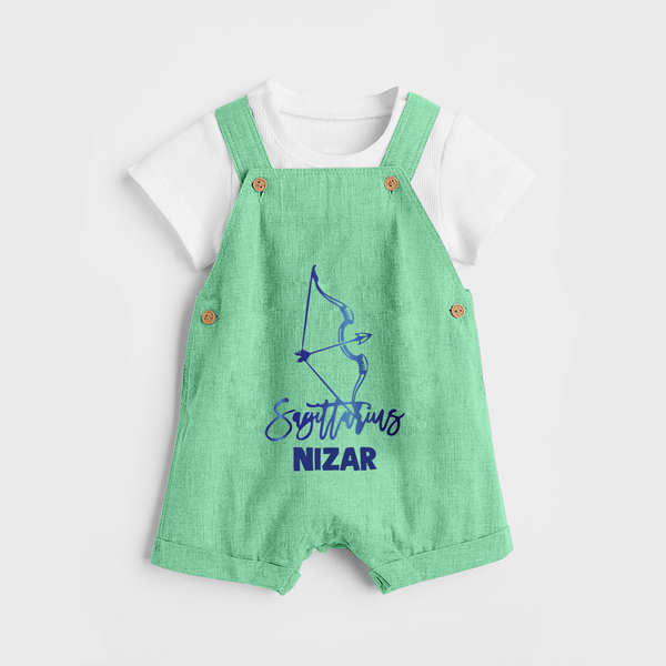 Sagittarius Archer Zodiac Symbol Printed Dungaree - GREEN - 0 - 5 Months Old (Chest 18")