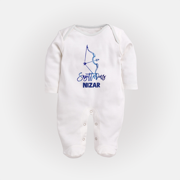 Sagittarius Archer Zodiac Symbol PrintedFullbody Suit - WHITE - New Born (Chest 7.5")