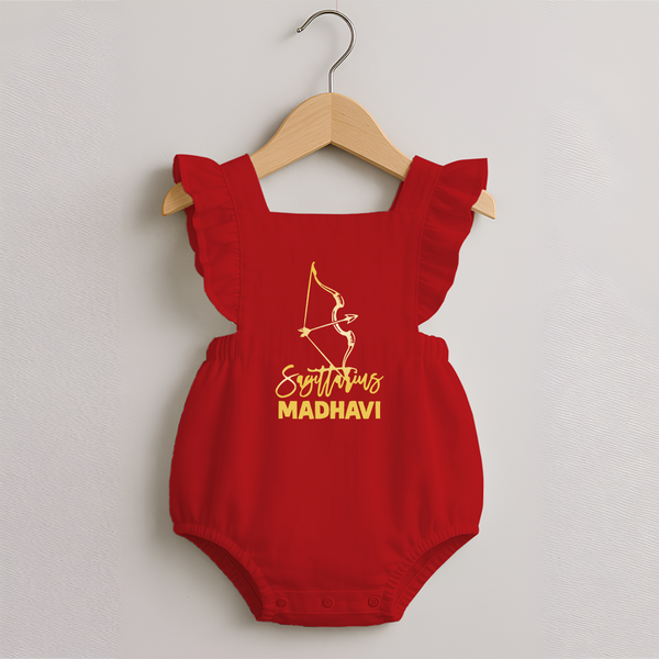 Sagittarius Archer Zodiac Symbol Printed Romper Frock - RED - 0 - 3 Months Old (Chest 19")