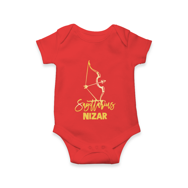 Sagittarius Archer Zodiac Symbol Printed Romper - RED - New Born (Chest 14")