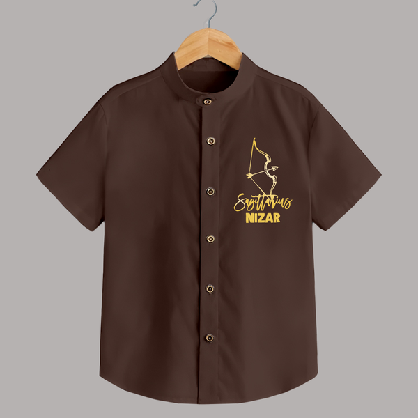 Sagittarius Archer Zodiac Symbol Printed shirt - CHOCOLATE BROWN - 0 - 6 Months Old (Chest 23")