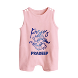 Pisces Fish Zodiac Symbol Printed Button Romper - BABY PINK - New Born (Chest 18")