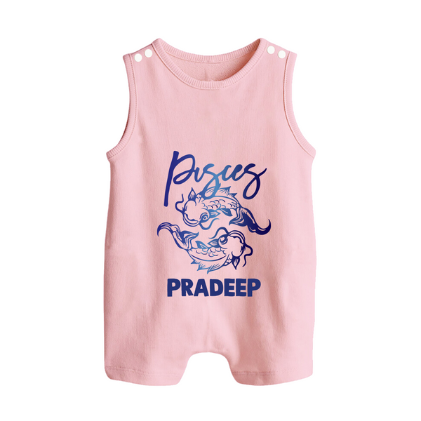 Pisces Fish Zodiac Symbol Printed Button Romper - BABY PINK - New Born (Chest 18")