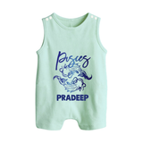 Pisces Fish Zodiac Symbol Printed Button Romper - MINT GREEN - New Born (Chest 18")