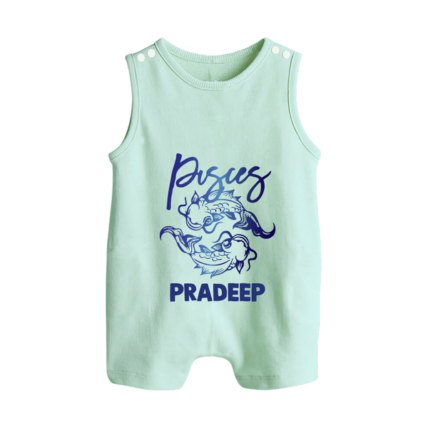 Pisces Fish Zodiac Symbol Printed Button Romper - MINT GREEN - New Born (Chest 18")