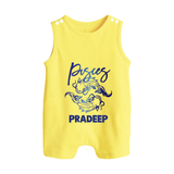 Pisces Fish Zodiac Symbol Printed Button Romper - PASTEL YELLOW - New Born (Chest 18")