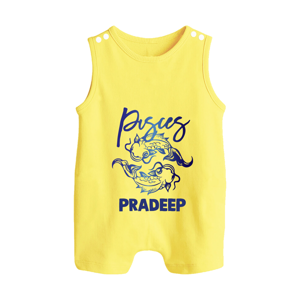 Pisces Fish Zodiac Symbol Printed Button Romper - PASTEL YELLOW - New Born (Chest 18")