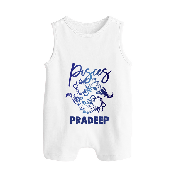 Pisces Fish Zodiac Symbol Printed Button Romper - WHITE - New Born (Chest 18")