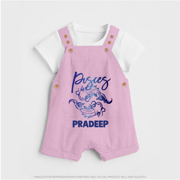 Pisces Fish Zodiac Symbol Printed Dungaree - BABY PINK - 0 - 5 Months Old (Chest 18")