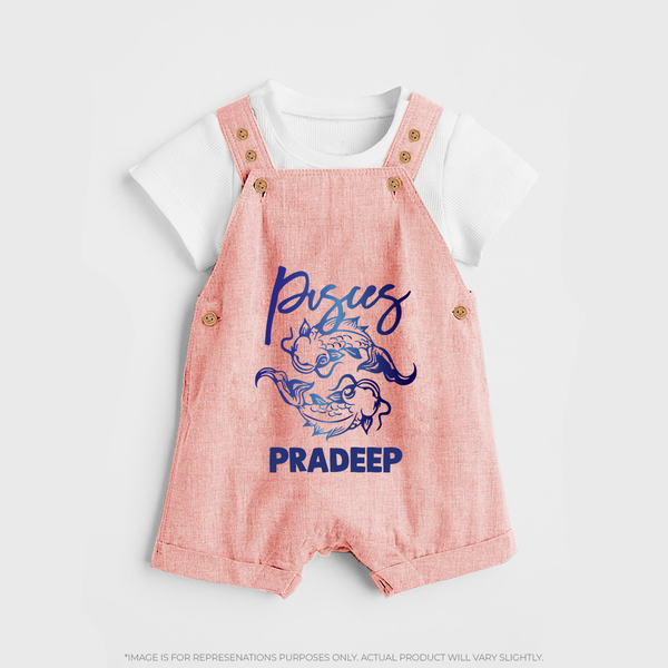 Pisces Fish Zodiac Symbol Printed Dungaree - PEACH - 0 - 5 Months Old (Chest 18")