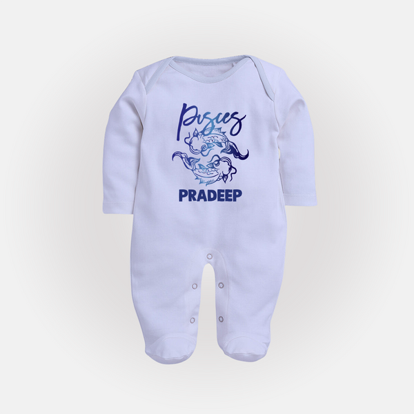 Pisces Fish Zodiac Symbol PrintedFullbody Suit - BABY BLUE - New Born (Chest 7.5")