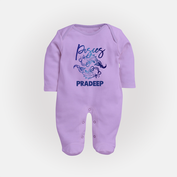 Pisces Fish Zodiac Symbol PrintedFullbody Suit - LILAC - New Born (Chest 7.5")