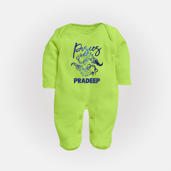 Pisces Fish Zodiac Symbol PrintedFullbody Suit - LIME GREEN - New Born (Chest 7.5")