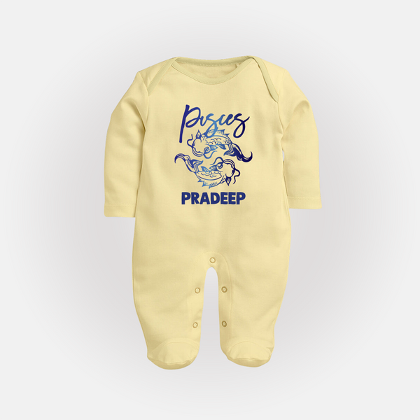 Pisces Fish Zodiac Symbol PrintedFullbody Suit - PASTEL YELLOW - New Born (Chest 7.5")