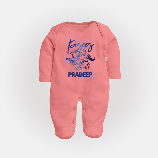 Pisces Fish Zodiac Symbol PrintedFullbody Suit - PEACH - New Born (Chest 7.5")