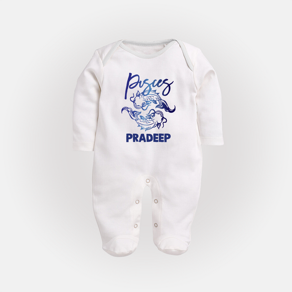 Pisces Fish Zodiac Symbol PrintedFullbody Suit - WHITE - New Born (Chest 7.5")