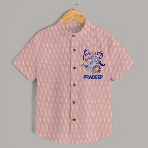 Pisces Fish Zodiac Symbol Printed shirt - PEACH - 0 - 6 Months Old (Chest 23")