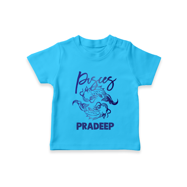 Pisces Fish Zodiac Symbol Printed T shirt  - SKY BLUE - 0-5 Months Old (Chest 17")