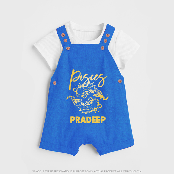 Pisces Fish Zodiac Symbol Printed Dungaree - COBALT BLUE - 0 - 5 Months Old (Chest 18")