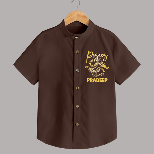 Pisces Fish Zodiac Symbol Printed shirt - CHOCOLATE BROWN - 0 - 6 Months Old (Chest 23")