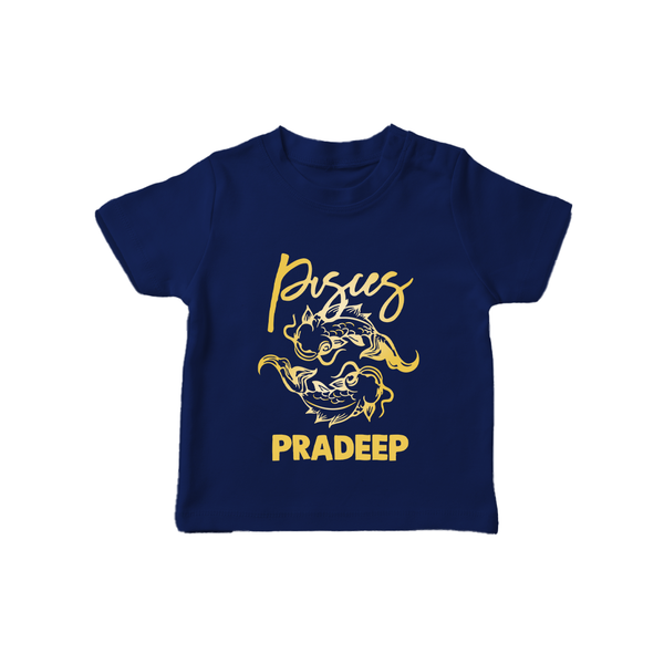 Pisces Fish Zodiac Symbol Printed T shirt  - NAVY BLUE - 0-5 Months Old (Chest 17")