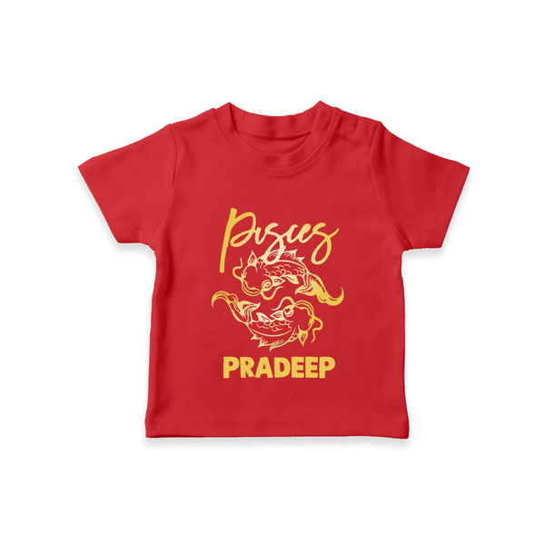 Pisces Fish Zodiac Symbol Printed T shirt  - RED - 0-5 Months Old (Chest 17")