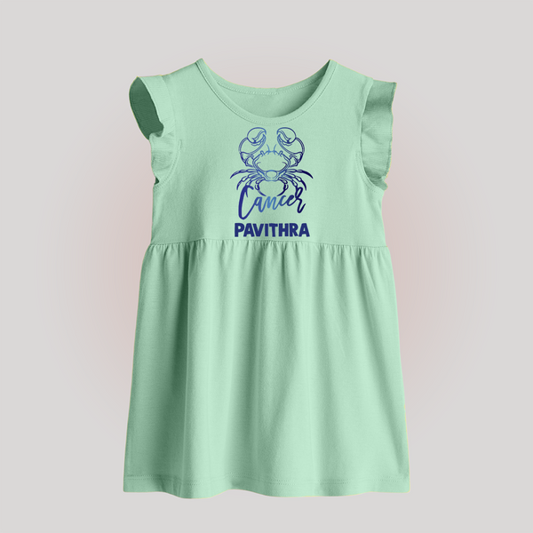 Cancer Crab Zodiac Symbol Printed Baby Frock - MINT GREEN - 0 - 3 Months Old (Chest 17")