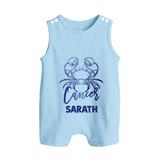 Cancer Crab Zodiac Symbol Printed Button Romper - BABY BLUE - New Born (Chest 18")