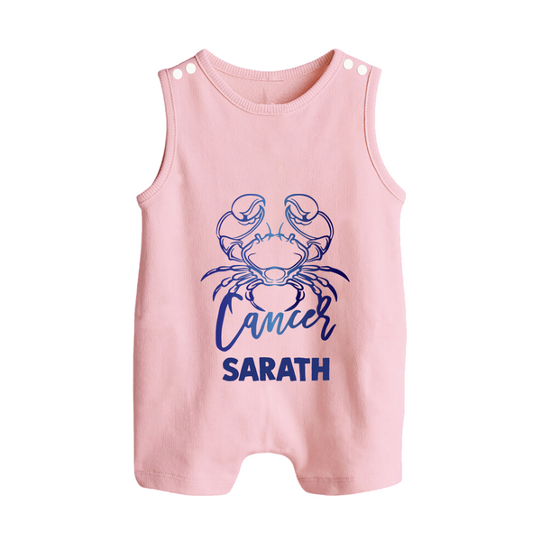 Cancer Crab Zodiac Symbol Printed Button Romper - BABY PINK - New Born (Chest 18")