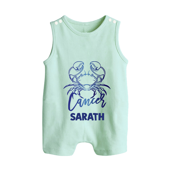 Cancer Crab Zodiac Symbol Printed Button Romper - MINT GREEN - New Born (Chest 18")