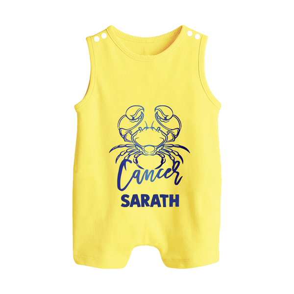 Cancer Crab Zodiac Symbol Printed Button Romper - PASTEL YELLOW - New Born (Chest 18")