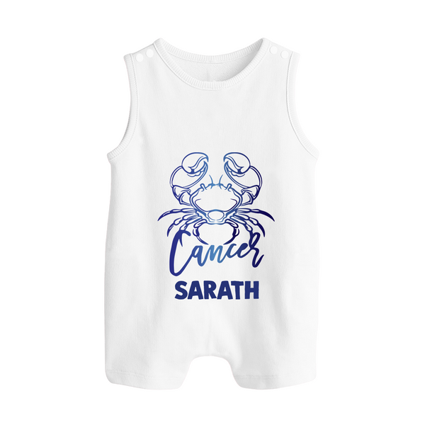 Cancer Crab Zodiac Symbol Printed Button Romper - WHITE - New Born (Chest 18")