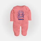 Cancer Crab Zodiac Symbol PrintedFullbody Suit - PEACH - New Born (Chest 7.5")
