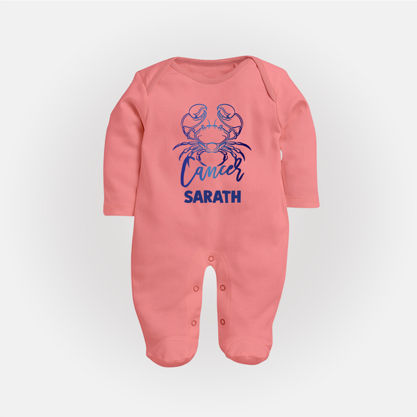 Cancer Crab Zodiac Symbol PrintedFullbody Suit - PEACH - New Born (Chest 7.5")