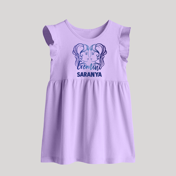 Gemini Twin Star Sign Printed Baby Frock - LILAC - 0 - 3 Months Old (Chest 17")