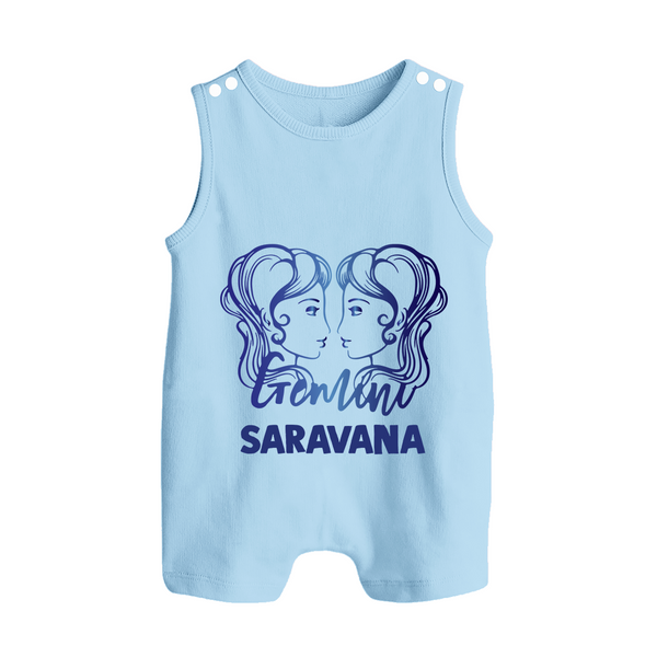 Gemini Twin Star Sign Printed Button Romper - BABY BLUE - New Born (Chest 18")
