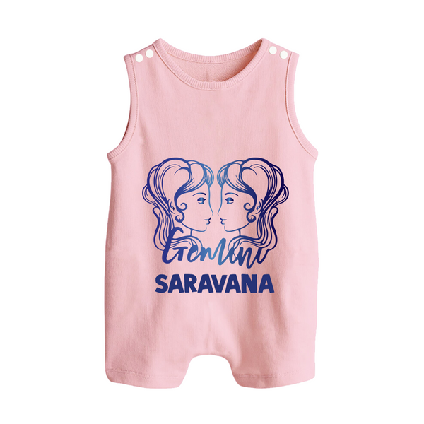 Gemini Twin Star Sign Printed Button Romper - BABY PINK - New Born (Chest 18")