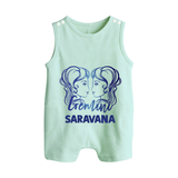Gemini Twin Star Sign Printed Button Romper - MINT GREEN - New Born (Chest 18")