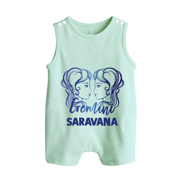 Gemini Twin Star Sign Printed Button Romper - MINT GREEN - New Born (Chest 18")