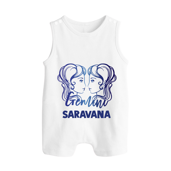 Gemini Twin Star Sign Printed Button Romper - WHITE - New Born (Chest 18")