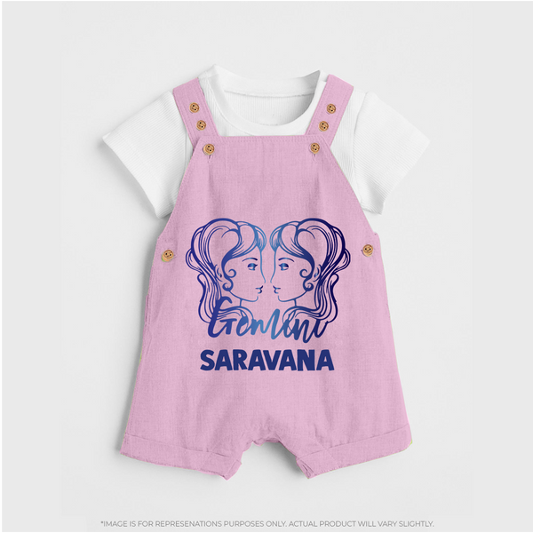 Gemini Twin Star Sign Printed Dungaree - BABY PINK - 0 - 5 Months Old (Chest 18")