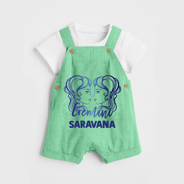 Gemini Twin Star Sign Printed Dungaree - GREEN - 0 - 5 Months Old (Chest 18")