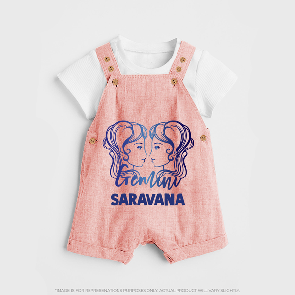 Gemini Twin Star Sign Printed Dungaree - PEACH - 0 - 5 Months Old (Chest 18")