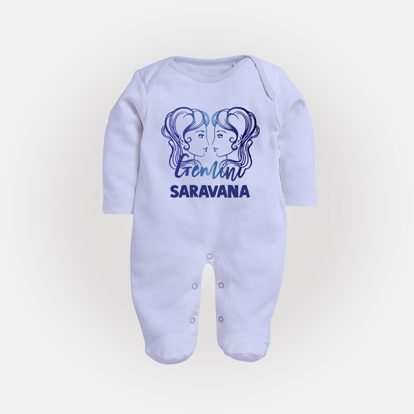 Gemini Twin Star Sign PrintedFullbody Suit - BABY BLUE - New Born (Chest 7.5")