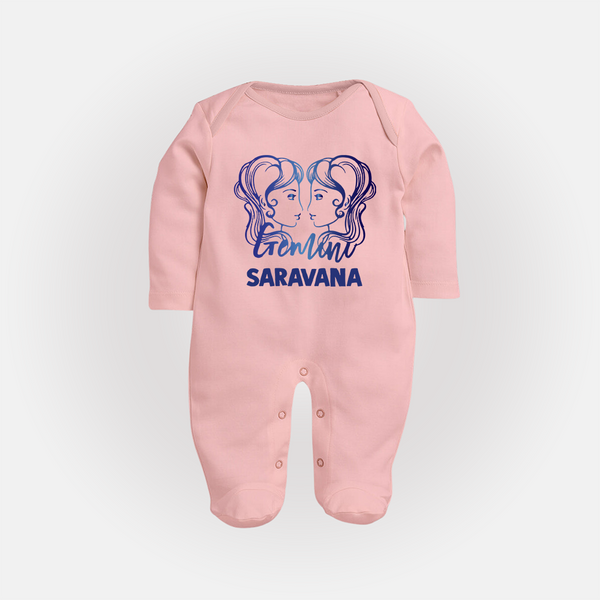 Gemini Twin Star Sign PrintedFullbody Suit - BABY PINK - New Born (Chest 7.5")