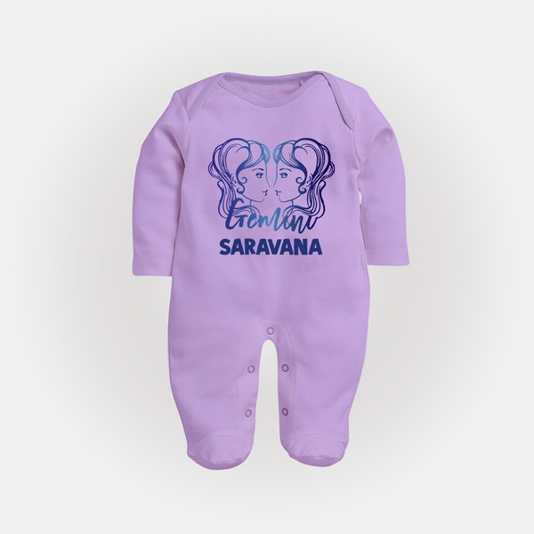 Gemini Twin Star Sign PrintedFullbody Suit - LILAC - New Born (Chest 7.5")