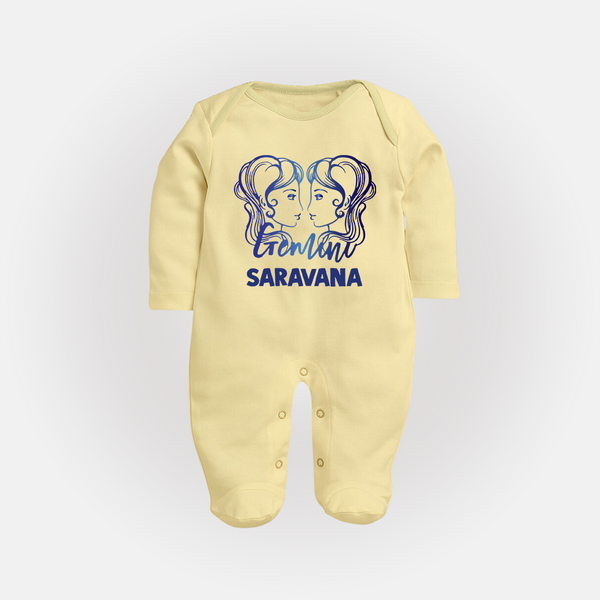 Gemini Twin Star Sign PrintedFullbody Suit - PASTEL YELLOW - New Born (Chest 7.5")