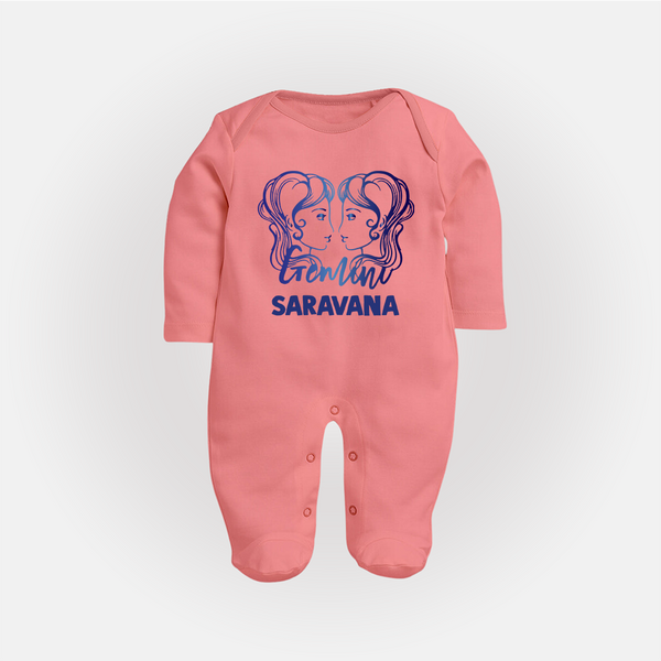 Gemini Twin Star Sign PrintedFullbody Suit - PEACH - New Born (Chest 7.5")