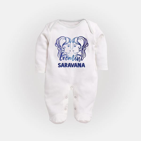 Gemini Twin Star Sign PrintedFullbody Suit - WHITE - New Born (Chest 7.5")