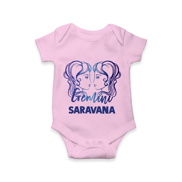 Gemini Twin Star Sign Printed Romper - BABY PINK - New Born (Chest 14")